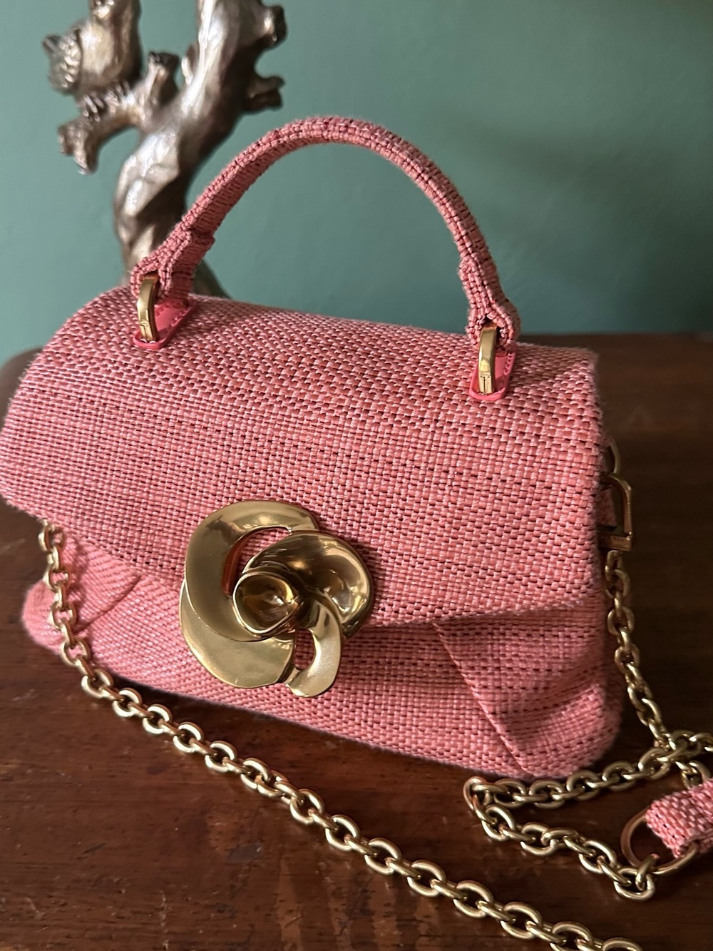 Ted Baker Woven Pink Top-Handle Crossbody Bag with Gold-Tone Hardware